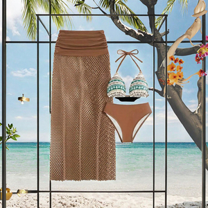 Ensemble de bikini deux pièces pour femmes avec jupe en maille, haut halter imprimé, maillot de bain en spandex et nylon - Product Image 3