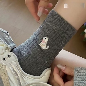 OEM Custom Logo Women <b>Socks</b> Embroidered Animal Puppy Kitten Bow Breathable Knitted Crew <b>Socks</b> High Quality Wholesale - Product Image 4