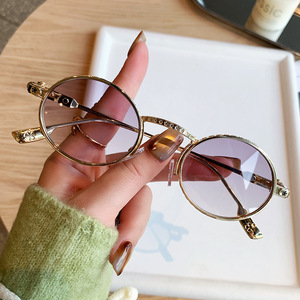 Retro <b>Round</b> <b>Sunglasses</b> Gold <b>Frame</b> UV400 Protection Unisex Street Style - Product Image 4