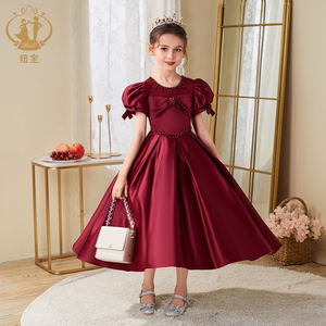 فساتين زفاف للفتيات الصغيرات من نيمبل بفيونكات وردية وأكمام منفوخة من الساتان، فساتين وصيفات العروس، ملابس حفلات المساء للأطفال الصغار - Product Image 5