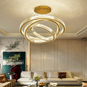 Lampadario Moderno a Sospensione LED Regolabile in Altezza, di Lusso, in Cristallo e Acciaio Inossidabile per Soggiorni/Sale da Pranzo - Product Image 1