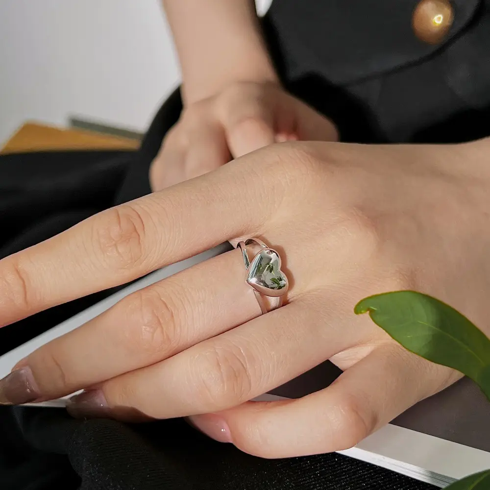Anillo ajustable abierto en forma de corazón para mujer, conjunto de anillos de plata de ley S925, apilamiento Simple a la moda, 2023