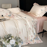 Ensemble de draps et taies d'oreiller en soie de luxe et sophistiqué, quatre pièces, couvre-lit et draps lisses, literie d'été