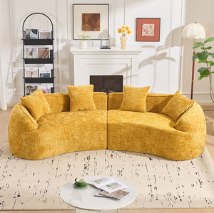 <b>Yellow</b> Curved Compressed Sofa Set Modern Nordic-style Sectional Design with <b>Sponge</b> Filling Modular for Living Room Comfort - Product Image 3