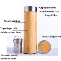 Harga pabrik kustom logo antibocor 500ml baja tahan karat dinding ganda termos terisolasi botol air bambu dengan Filter