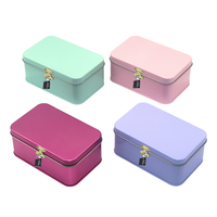 Caja de hojalata vacía con bisagras y cierre, 145*110*55mm, en varios colores (plateado, rojo, rosa, morado) para almacenamiento de galletas, dulces, cosméticos y juguetes