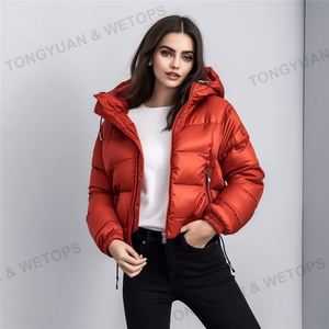 Manteau avec logo personnalisé, grande <span class=keywords><strong>taille</strong></span> 2023, vêtements d'extérieur courts pour femmes, vêtements d'hiver, veste bouffante pour femmes - Product Image 4