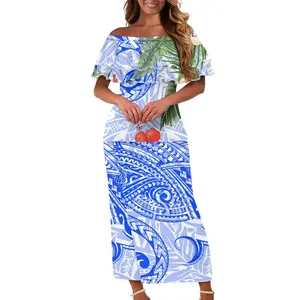 थोक सामोन पारंपरिक टैटू प्रिंट महिलाओं की पोशाक कस्टम सस्ते पोलिनेशिया मुद्रित महिला द्वीप दो पीस सेट पुलेटासी