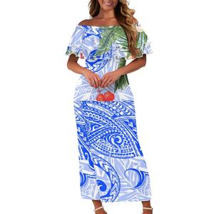 Venta al por mayor Samoan tradicional tatuaje estampado vestido de <span class=keywords><strong>mujer</strong></span> personalizado barato Polinesia impreso señoras isla conjunto de dos piezas Puletasi - Product Image 1