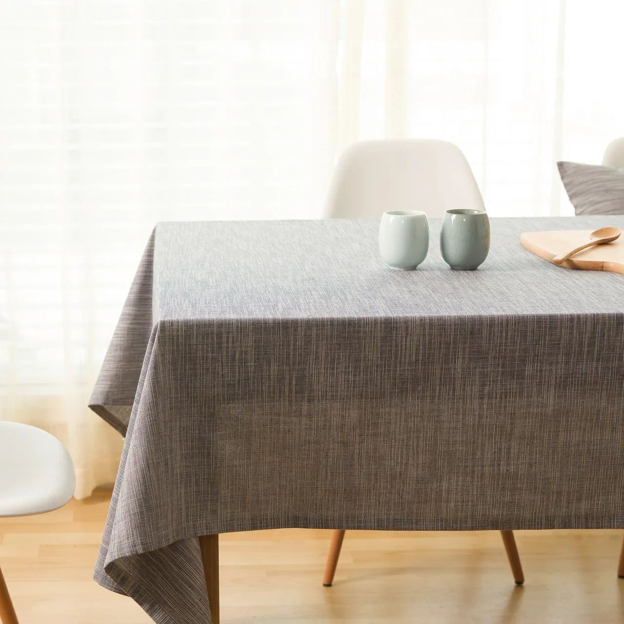 Grey Waterproof Cotton Linen Tablecloths Decorative Oblong Table Cover Easy To Care For Kitchen