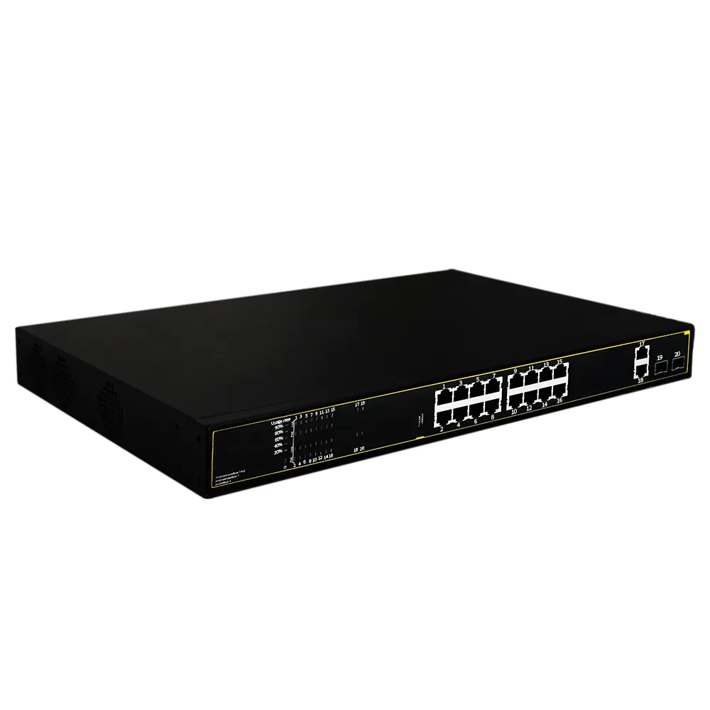 OEM/ODM 20 ports 1000Mbps RJ45 2 Gigabit SFP Commutateur POE réseau Gigabit Commutateur fibre Ethernet non géré Commutateur PoE