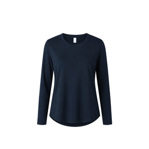 Camiseta de Manga Larga con Estampado de Bloques de Algodón para Mujer, Cuello Redondo, Estilo Vestido Largo, Informal, Elegante, Cómoda, para Uso Diario - Product Image 3