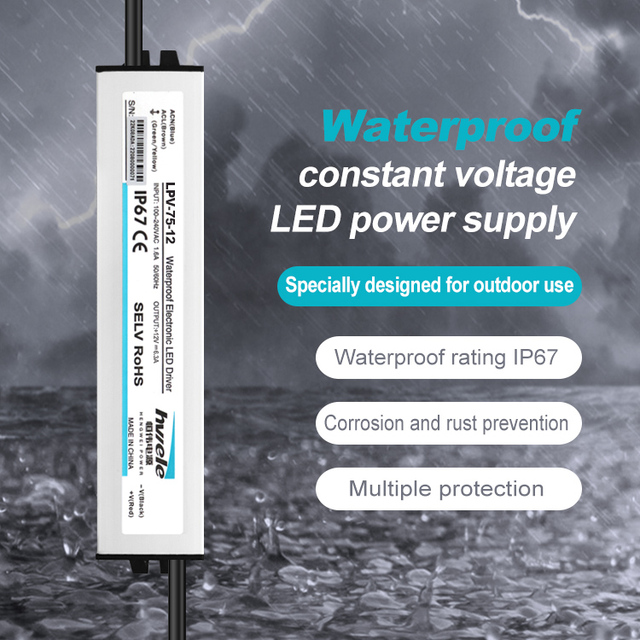 IP67 Waterproof 75W 12V LED Driver CE ROHS-certified 24V 1.6A 6.3A 3.2A Switching Power Supply for Outdoor Harsh Environments