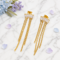 Boucles d'oreilles pendantes en acier inoxydable plaqué or avec pompon, longue chaîne et breloque boule de cristal, hypoallergéniques, bijoux élégants pour soirée