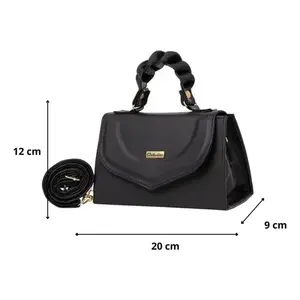 Bolso Bandolera Negro Bera para Mujer de Fana, Cuero Genuino, Cadena, Adorno de Diamantes, Correa Única, Moda, Uso Diario - Product Image 3