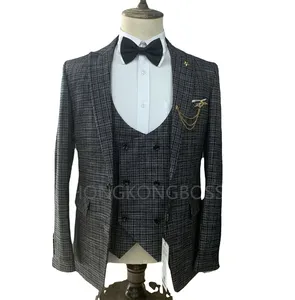 Newly designed high quality thickened premium men's suit Korean tweed Western casual fashion three-piece suit jacket