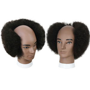 Tête d'entraînement en cheveux humains, moitié <span class=keywords><strong>chauve</strong></span>, pour la pratique de la greffe de cheveux, modèle de tête africain, modèle de corps humain, tête d'entraînement pour salon, texture de cheveux africaine - Product Image 5