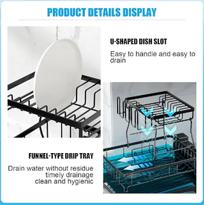 طبقة واحدة سعة كبيرة أواني قابلة للطي من الفولاذ المقاوم للصدأ رف تجفيف لأسطح المطبخ مع حوامل أطباق ووعاء - Product Image 5