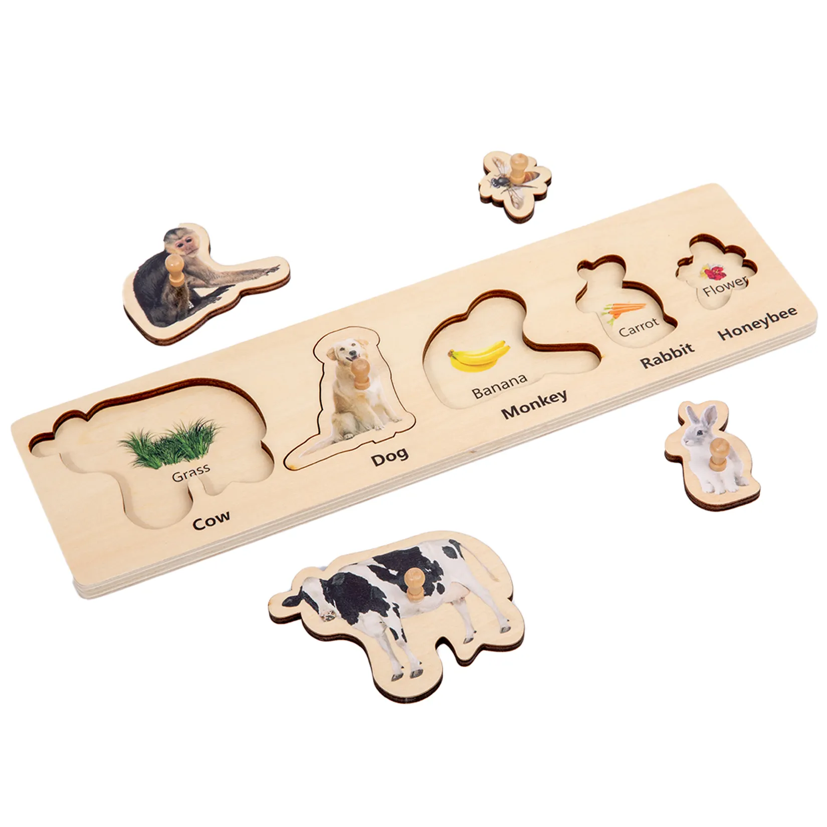 Adena 몬테소리 나무 지그 소 퍼즐 몬테소리 유아 아기 동물 식품 퍼즐