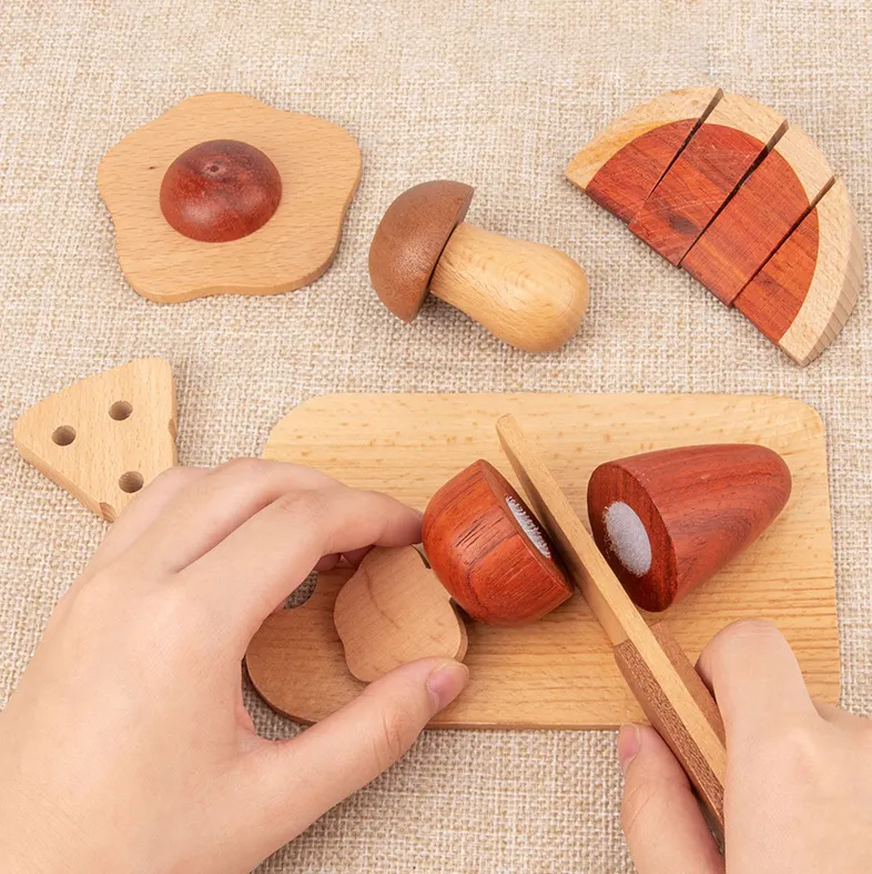 Mainan kayu bermain aksesoris dapur mainan Montessori untuk 1 2 3 4 5 + tahun balita bermain Set mainan makanan
