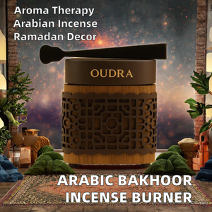 Wholesale <b>Twisted</b> <b>Shape</b> Wood Bakhoor Incense Burner Aromatherapy Orange Blossom Scent Golden Arabic Calligraphy 4 Colors Ramadan - Product Image 2