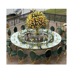 Luxury Round White Tempered Glass Dinning Gold <b>Legs</b> Dinner Stainless <b>Steel</b> Wedding Event Banquet <b>Table</b> and Chair Set - Product Image 1