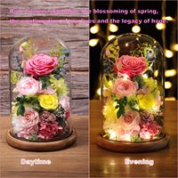 Kustomisasi Bunga Buatan Tangan Campuran dalam Kubah Kaca Mawar Hydrangea Peony Dekorasi Bunga Hadiah Kustom Ulang Tahun Pernikahan