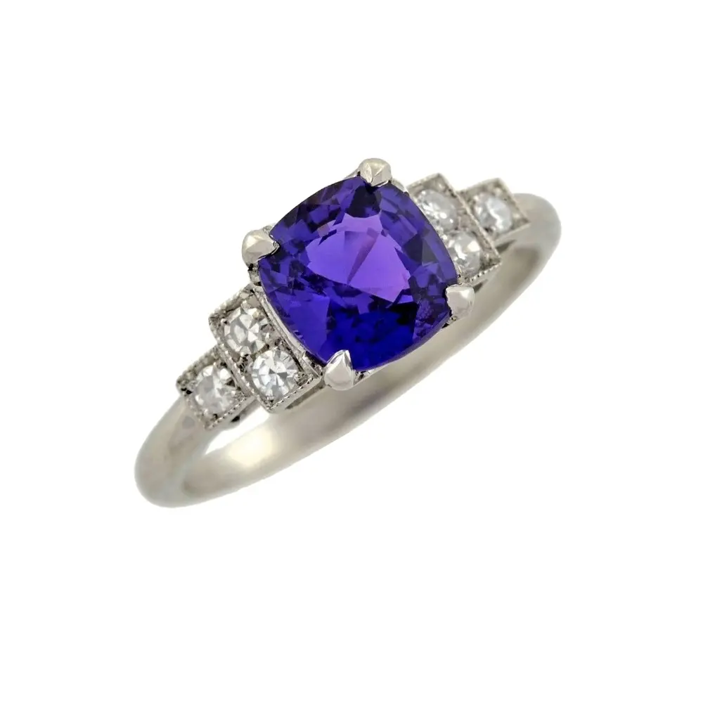 Romantic 925 Sterling Silver Claw Settings Amethyst And Created White Round Zircon Engagement Ring