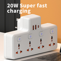 4 Stopkontak + 2 Port USB-A + 1 PD + 2 QC 3.0 10A IP44 Steker dengan Soket Power Strip Stopkontak Dinding