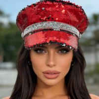 Chapeau de Capitaine de Luxe Rouge à Paillettes et Strass pour Fêtes, Vente en Gros, 3 MOQ, Personnalisé, Unisexe, Plage, Extérieur, Quatre Saisons