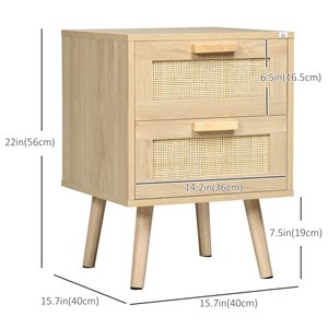 Mesa de Noche Moderna SENYU de Madera con 2 Cajones y Paneles de Ratán para Dormitorio - Product Image 4