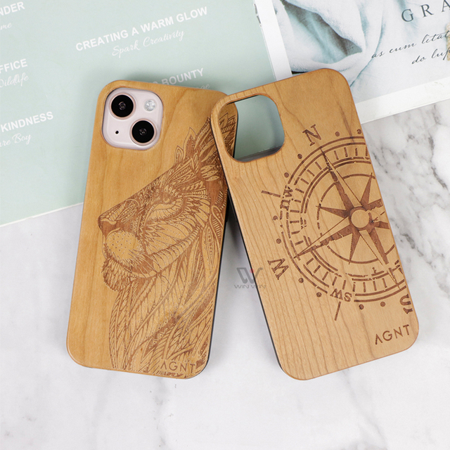 Luxury Gold Spray Oil PC TPU Frame Cherry Wooden Mobile Phone Case for iPhone 8 15 16 17