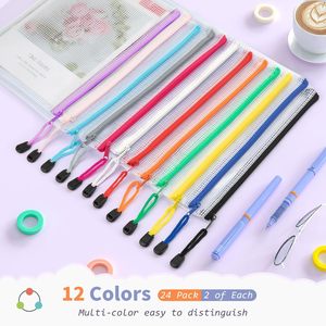 Juego de papelería YS, estuches para lápices, bolsas de gran capacidad, malla de nailon, cremallera, paquete a granel, 80 piezas, 10 colores, multiusos, Escuela/Oficina - Product Image 4