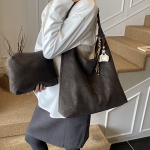 Conjunto de Bolsos de Mano de Gran Capacidad para Mujer, de Piel Sintética, Estilo Tote, 2 Piezas, Portátil, Estilo Franela y Gamuza, Personalizado - Product Image 1