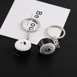 Resin Simulation Sushi Keychain 3D Shape Zinc Alloy Metal Plated White Black Rice Ball Design For Bag Earphone Case <b>Accessory</b> - Product Image 2
