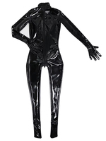 Combinaison intégrale mode pour femme en latex et PU brillant, sexy, à col montant, effet gainant, pour la scène et la danse en boîte de nuit
