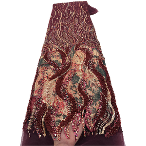 Tessuto in pizzo francese di lusso NI.AI Aso Ebi con perline e ricami di paillettes, pizzo africano fatto a mano con perline per decorazioni nuziali - Product Image 4