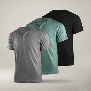 <b>Men's</b> <b>Henley</b> Jersey O-Neck T-<b>Shirt</b> Short Sleeve Summer Button Placket Casual Blank Design Solid Breathable Quick Dry Regular Fit - Product Image 4