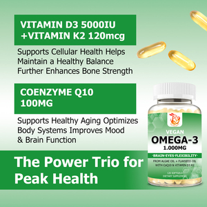 Compléments alimentaires naturels à base de plantes les plus vendus avec vitamine K2 et coenzyme Q10 pour soutenir le bien-être cérébral et cognitif, oméga 3 végétaliens en gélules souples - Product Image 4