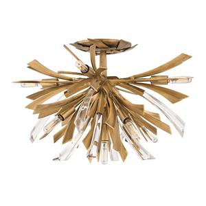 Brass & Crystal Starburst Modern Opulent Semi-Pendant <b>Chandelier</b> | Lavish <b>Lighting</b> for Hotel Banquet Hall & Premium Lobby - Product Image 1