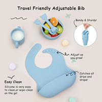 Ensemble de vaisselle de salle à manger pour enfants personnalisé comprenant des bavoirs pour bébé et une cuillère/fourchette en silicone pour l'alimentation et le repas
