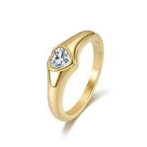Anillo de Diamantes con Corte Corazón, Color Dorado, Joyería de Boda para Mujer, K-R742 - Product Image 1
