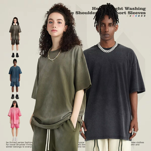 <span class=keywords><strong>Ropa</strong></span> de hombre 2025 Primavera Verano jóvenes Algodón puro cuello lavado manga corta American Street Gradient camiseta de marca de moda - Product Image 2