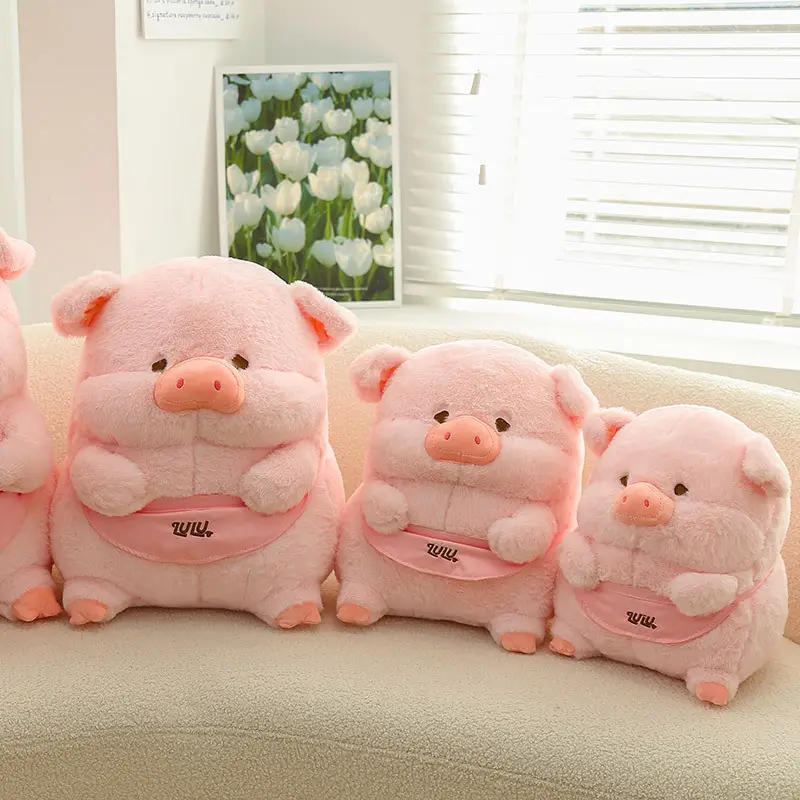 Assis mignon dessin animé gros cochon rose en peluche poupée endormie doux oreiller peluches cochon jouets en peluche