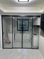 Three Four Five Linkage Extremely Narrow Aluminum Telescopic Sliding Glass Door Exterior Glass Partition Wall Room Divider