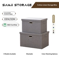 Boîte de rangement pliable en coton et lin avec couvercle - Design minimaliste moderne, capacité 60-70L, anti-poussière et anti-humidité, organisateur de vêtements pour