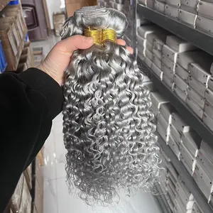 Gümüş gri brezilyalı kinky kıvırcık işlenmemiş insan saçı örgüleri paket başına 100g saf remy saç ekleme dantel frontal ile