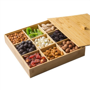 Hot sale dried fruit box with lid compartment living room household dried fruit tray custom wooden box