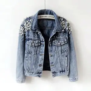 Veste en jean à manches longues pour femme, Logo personnalisé, manteau de personnalité, perlé, tempérament, veste Slim, printemps automne