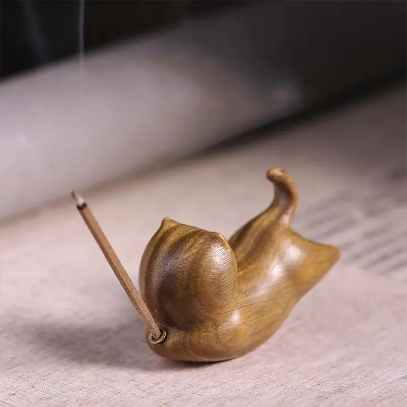 Creative Insert Incense Table Decoration Green Sandalwood Carving Cute Cat Line Incense Burner